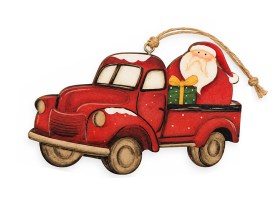 Adorno madera Navidad VEHICULOS ROJOS 